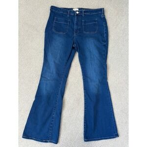 PILCRO Anthropologie Women's Dark Wash Patch Pocket Flare Jeans Size 32